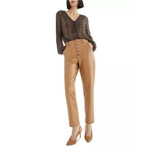 NWT Veronica Beard Vegan Leather Pants Women's 25 Arya Cognac Ankle Straight